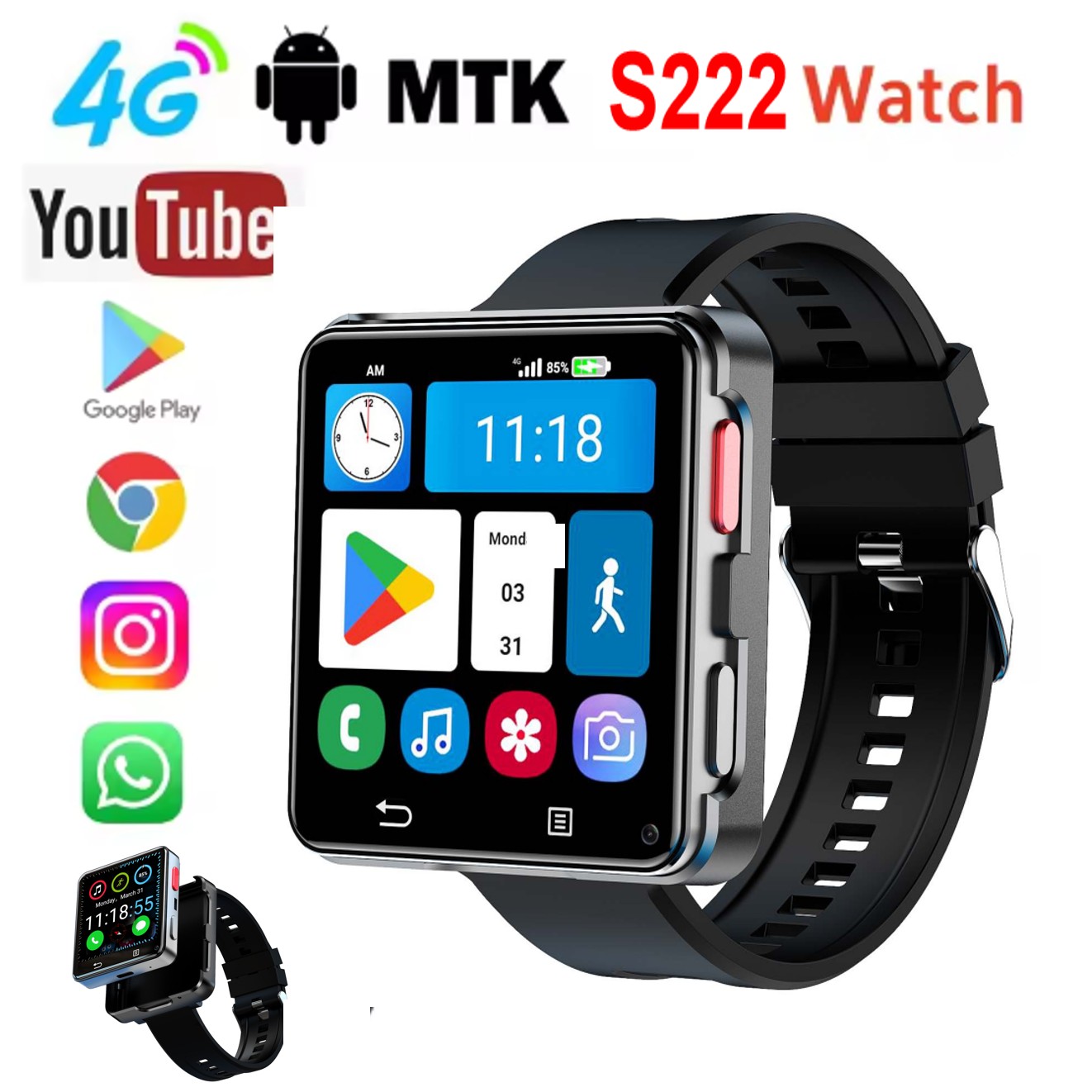 Smartwatch - Smartwatch S222 4G con scheda SIM,